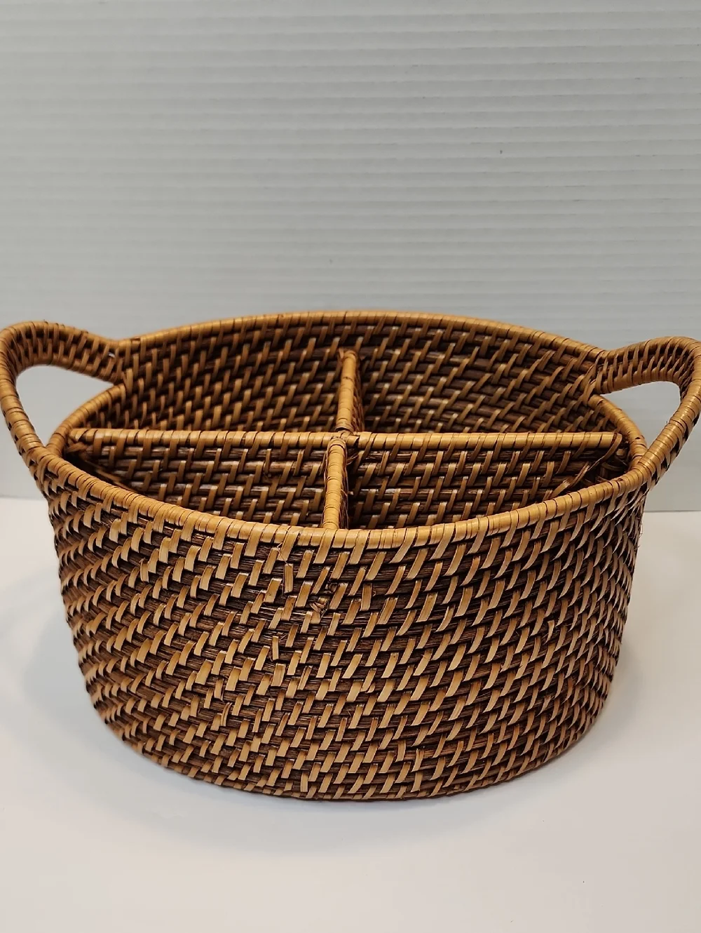Sturdy Woven Divided Storage Basket Brown Tan For Utensils Floral Holiday Bath